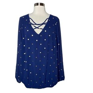 Torrid Blue Polka Dot Criss-Cross Top, Size 1 (XL)